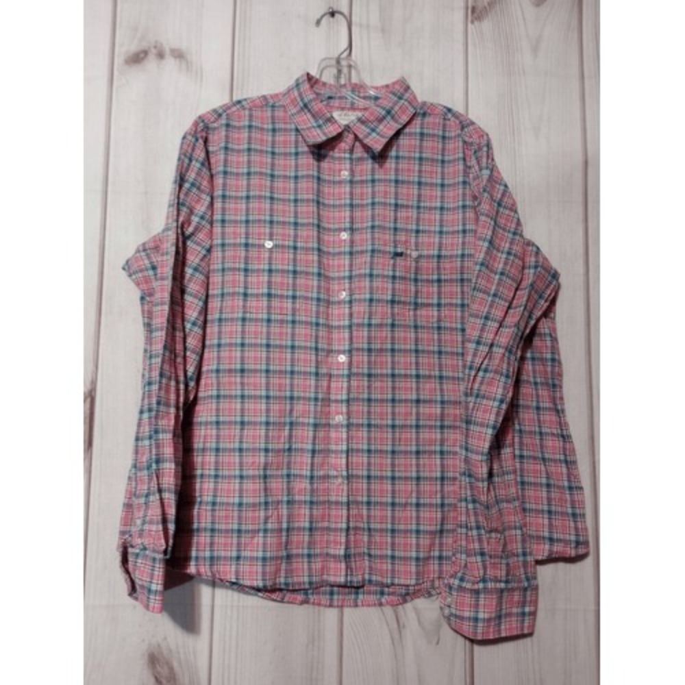 Wrangler‎ Ladies 2x Pink Blue  Long Sleeve Button Up Plaid Shirt